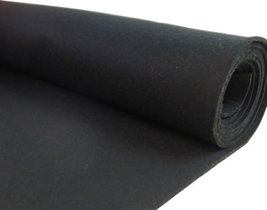 A roll of half-spread black pressed wool felt on the white background.