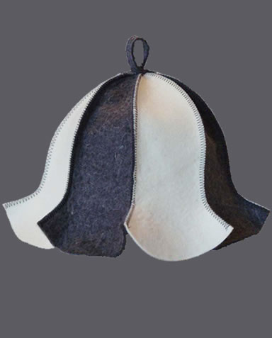 A natural white and dark gray splicing sauna hat on the white background.