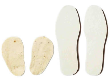 Two pairs of wool felt insoles on the white background.