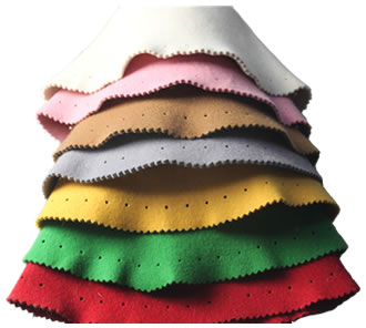 Seven different colors of wool felt sauna hats.